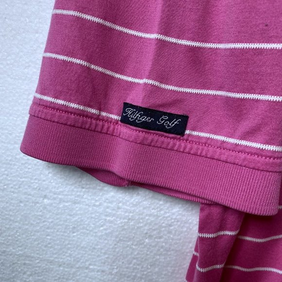 Tommy Hilfiger Mens Size Medium Pink Striped Golf 100% Pima Cotton Polo Shirt - Picture 6 of 7
